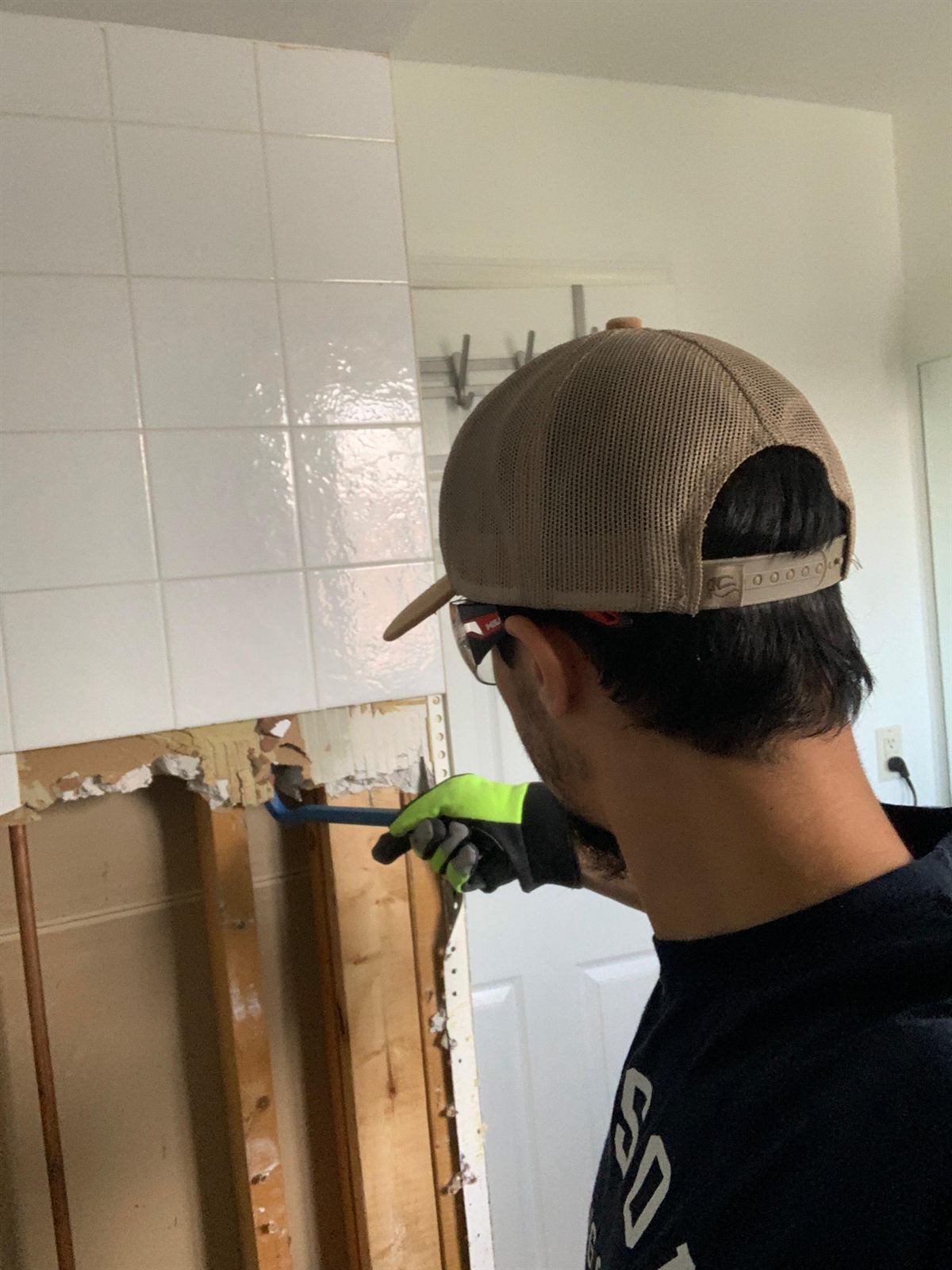 Wall boarding, structural detailing, and prep work behind the scenes of a bathroom renovation