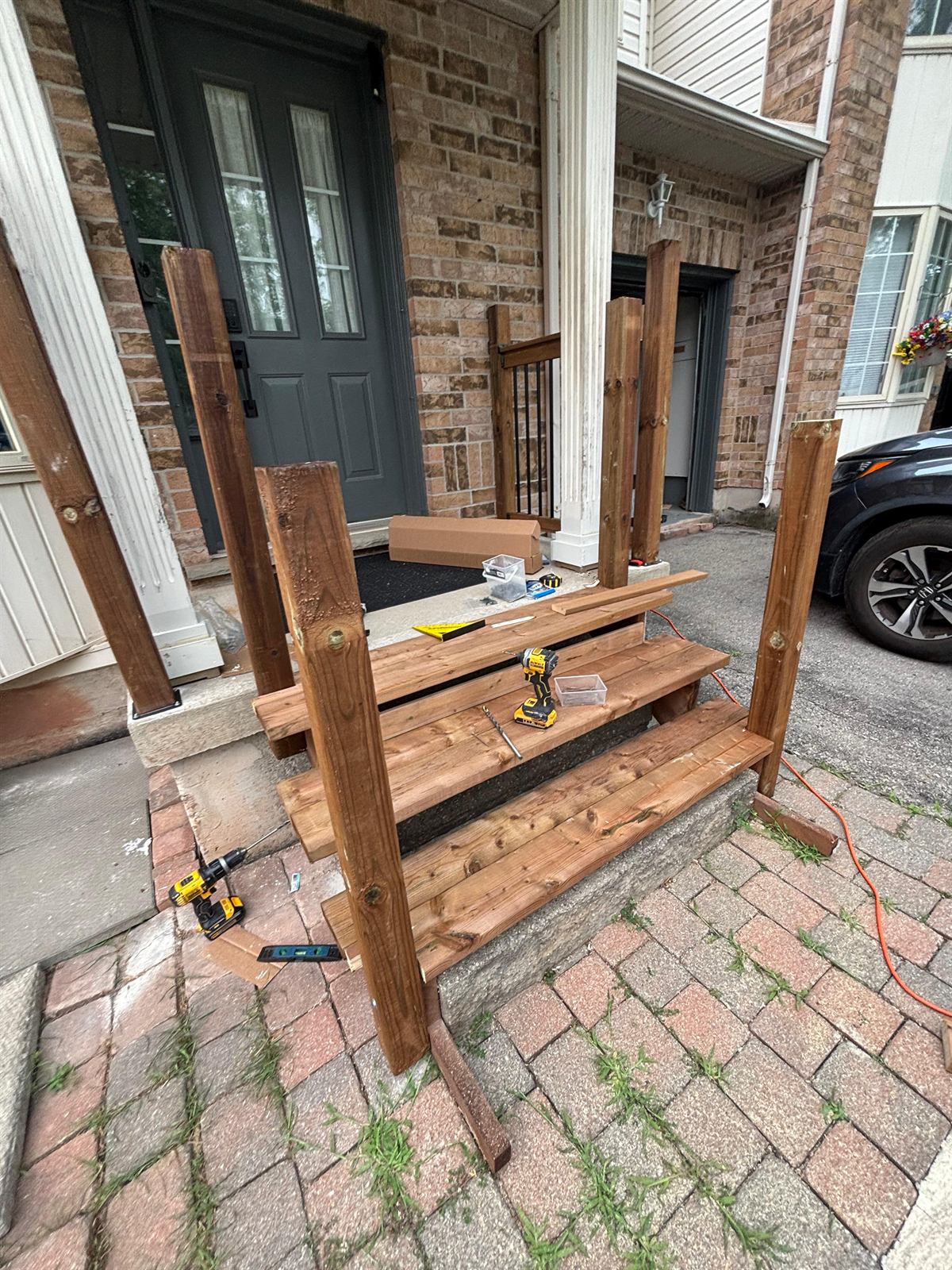 Structural framing and robust assembly during exterior staircase installation
